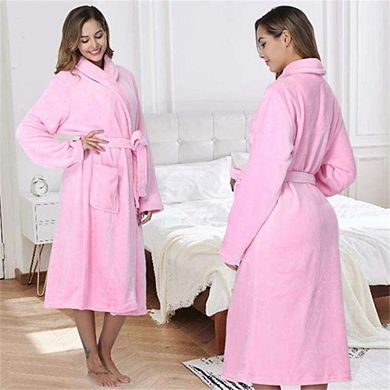 Plush Flannel Hooded Bathrobe for Women with Tie Belt & Pockets, Winter Lounge Robe