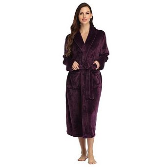 Plush Flannel Hooded Bathrobe for Women with Tie Belt & Pockets, Winter Lounge Robe