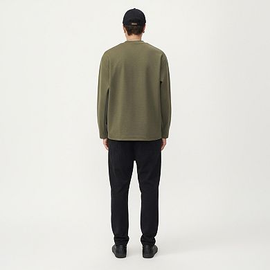 Men's Long Sleeve Crewneck Top with Utility Chest Pocket and Relaxed Fit