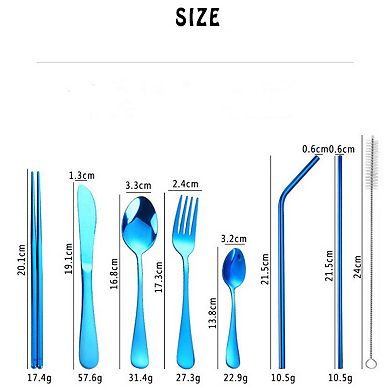 Stainless Steel Travel Utensil Set with Reusable Straws and Zipper Carry Case