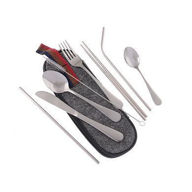 Stainless Steel Travel Utensil Set with Reusable Straws and Zipper Carry Case