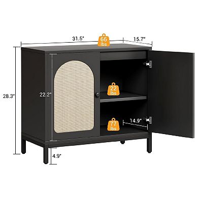 Buffet Cabinet with Storage, Rattan Storage Cabinet with Doors