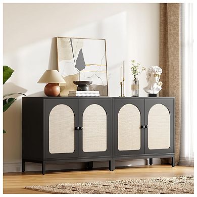 Buffet Cabinet with Storage, Rattan Storage Cabinet with Doors