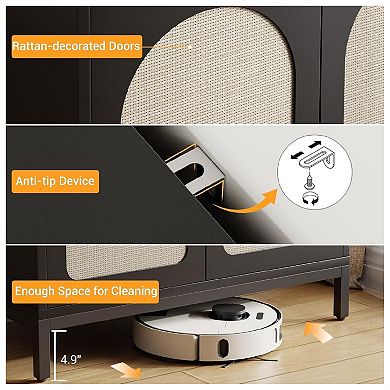 Buffet Cabinet with Storage, Rattan Storage Cabinet with Doors