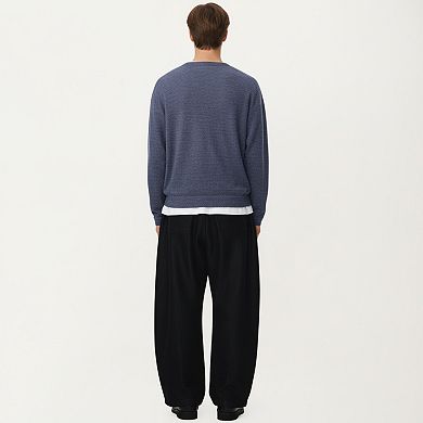 Men's Long Sleeve Pullover Top with Layered Notch Neckline and Relaxed Fit