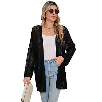Women Crochet Lightweight Cardigan Cover Up Open Front Long Sleeve Summer Beach Cardigans Tops