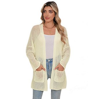 Women Crochet Lightweight Cardigan Cover Up Open Front Long Sleeve Summer Beach Cardigans Tops