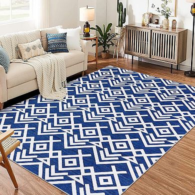 Large Boho Geometric Area Rug - Machine Washable, Non-Slip ，for Farmhouse and Living Room