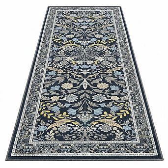 Washable Area Rug, Botanical Floral Boho Low-Pile Non-Slip Rug