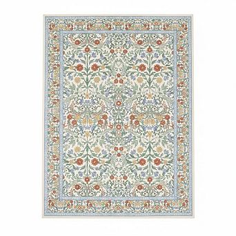 Washable Area Rug, Botanical Floral Boho Low-Pile Non-Slip Rug