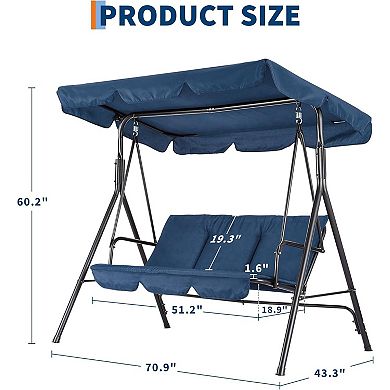 Outdoor Porch Swing 3-Seat with Canopy for Patio Garden Backyard