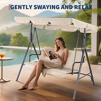 Outdoor Porch Swing 3-Seat with Canopy for Patio Garden Backyard