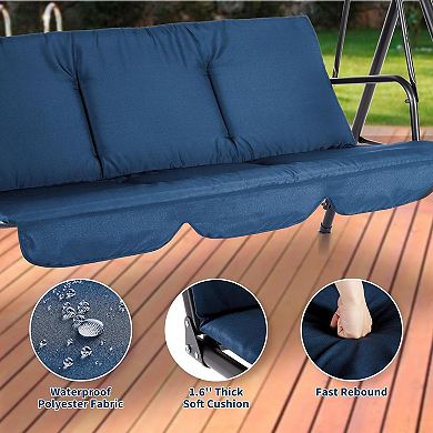 Outdoor Porch Swing 3-Seat with Canopy for Patio Garden Backyard