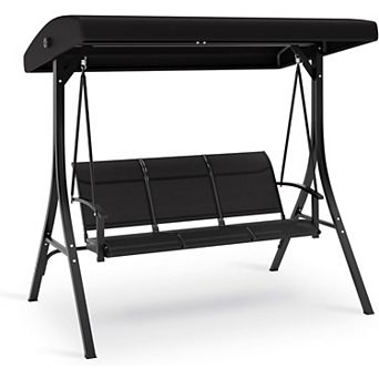 Outdoor Porch Swing 3-Seat with Canopy for Patio Garden Backyard