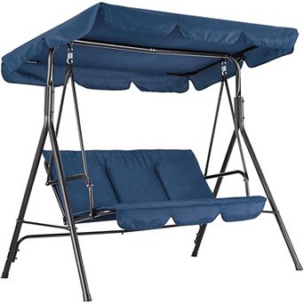 Outdoor Porch Swing 3-Seat with Canopy for Patio Garden Backyard