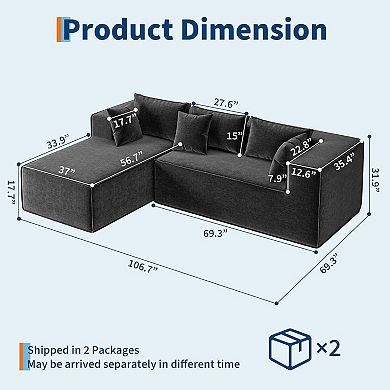106.7" Modular Sectional Couches,Deep Seat,Modular L-Shape Sofa with Chaise