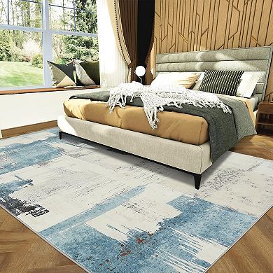 Washable Abstract Rug，Soft Foldable Modern Rug，Non Slip Floor Mat, Non Slip Backing