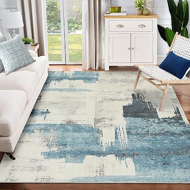 Washable Abstract Rug，Soft Foldable Modern Rug，Non Slip Floor Mat, Non Slip Backing