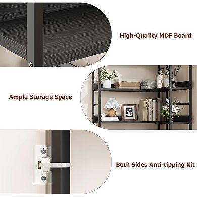 5 Tier L Shaped Corner Bookshelf -68 Inch Industrial Arch Bookcase with Metal Frame