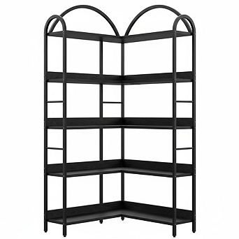 5 tier L Shaped Corner Bookshelf -68 Inch Industrial Arch Bookcase with Metal Frame