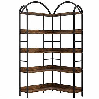 5 tier L Shaped Corner Bookshelf -68 Inch Industrial Arch Bookcase with Metal Frame