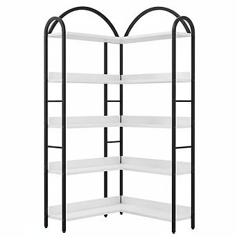 5 tier L Shaped Corner Bookshelf -68 Inch Industrial Arch Bookcase with Metal Frame