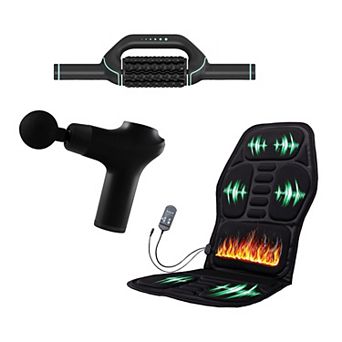 Ultimate Relaxation Bundle: Heated Chair Mat, Rechargeable Rolling Massager, and 3-Speed Massage Gun