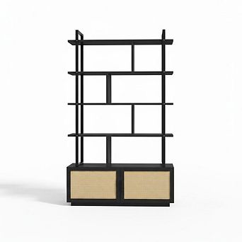 5 tier Rattan Bookshelf - 71.1" Tall Industrial Bookcase for Living Room, Bedroom, Office