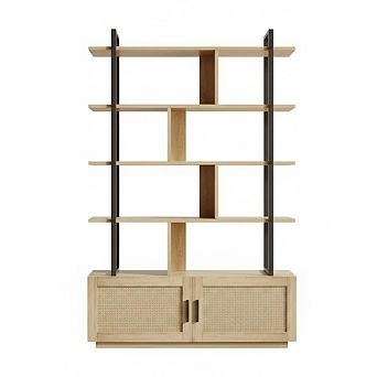 5 tier Rattan Bookshelf - 71.1" Tall Industrial Bookcase for Living Room, Bedroom, Office