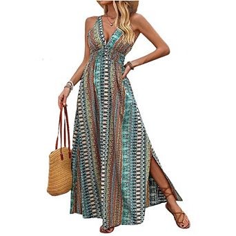 Smmer Dress for Women Long Dress Boho Sundresses Halter Dress Beach Vacation Clothes Travel Outfits