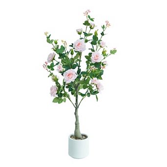 Artificial Rose Flower Tree,120cm Faux Rose Tree with Green Leaves for Living Room Office Home
