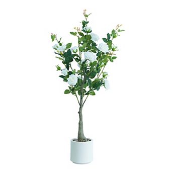 Artificial Rose Flower Tree,120cm Faux Rose Tree with Green Leaves for Living Room Office Home