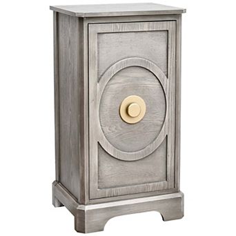 eHemco Art Deco End Table with Gold Accent Knob with Storage, Modern Retro Style, Light Gray