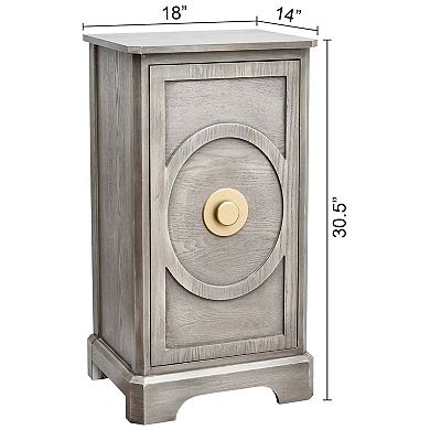 eHemco Art Deco End Table with Gold Accent Knob with Storage, Modern Retro Style, Light Gray
