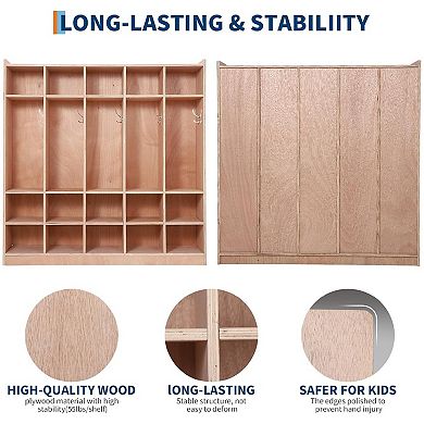 Wall Mounted Cubby Organizer with 15 Storage Compartments and Hooks