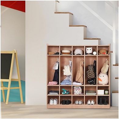 Wall Mounted Cubby Organizer with 15 Storage Compartments and Hooks