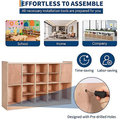 Wall Mounted Storage Cabinet with Cubbies and Double Doors