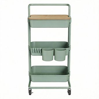 3 tier Rolling Cart with Cover & Hooks for Office Kitchen Craft