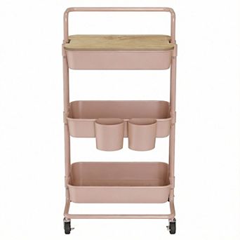 3 tier Rolling Cart with Cover & Hooks for Office Kitchen Craft