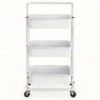 3 tier Rolling Mesh Cart with Handle Lockable Wheels Storage Shelves