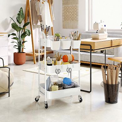 3 Tier Rolling Utility Cart Lockable Wheels Organizer Storage