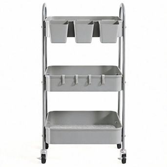 3 tier Rolling Utility Cart Lockable Wheels Organizer Storage
