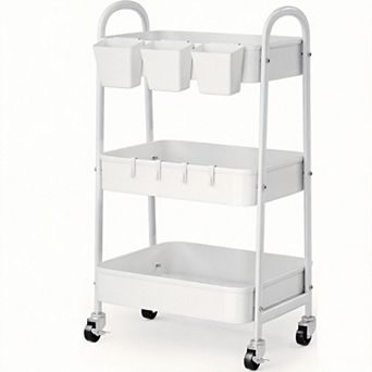3 tier Rolling Utility Cart Lockable Wheels Organizer Storage