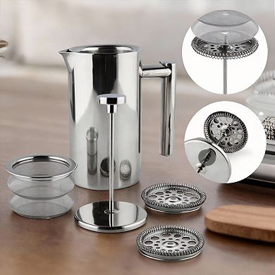 12oz Stainless Steel French Press Dual Filter Coffee Maker