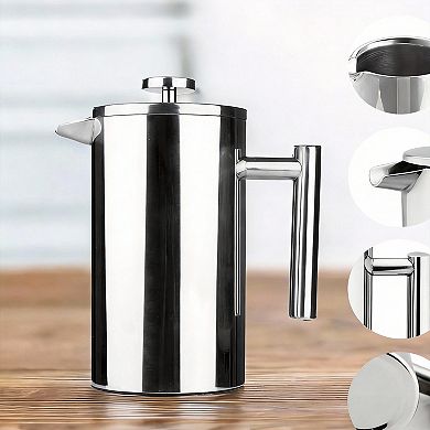12oz Stainless Steel French Press Dual Filter Coffee Maker