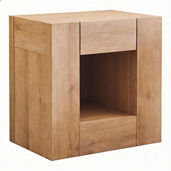 24", Charging Nightstand Rustic Wood Drawer Shelf Bedroom Side Table