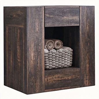 24", Charging Nightstand Rustic Wood Drawer Shelf Bedroom Side Table