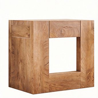 24", Charging Nightstand Rustic Wood Drawer Shelf Bedroom Side Table