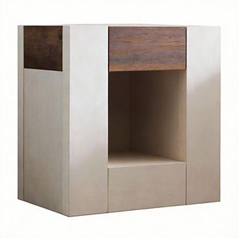 24", Charging Nightstand Rustic Wood Drawer Shelf Bedroom Side Table