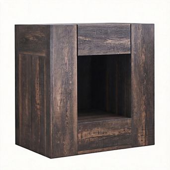 24"W Modern Nightstand with Charging Station Hidden Drawer Storage 15lb